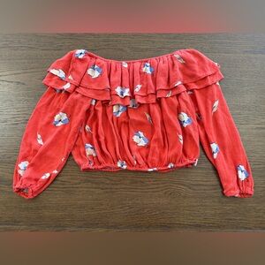 Abercrombie & Fitch Red Orange Floral Off-Shoulder Blouse Size XS